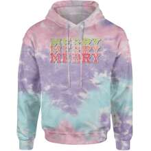 Merry Merry Merry Faux Sequins Adult Hoodie Sweatshirt - Cotton candy - View 1