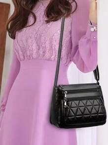 新款多功能中年女性手提包、妈妈包、婆婆包，柔软皮革质感单肩斜挎包 - 黑色 - 查看 10