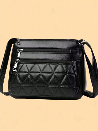 New Multi-Functional Middle-Aged Women's Handbag, Mother Bag, Mother-In-Law Bag, Soft Leather Feel Shoulder & Crossbody Bag