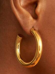 一对女士金色简约时尚圆形耳环，304L 不锈钢镀金耳环。 - 金黃色 - 查看 11