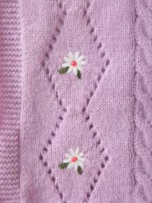 Infant Sleeveless Floral Embroidered Hollow-Out Knit Cardigan