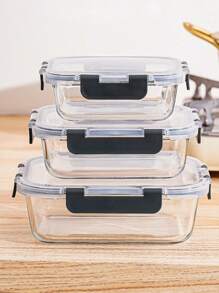 1 pieza Caja de almuerzo rectangular de vidrio borosilicatado resistente, apta para microondas, para oficina/escuela, contenedor de almacenamiento de alimentos, regalo de Navidad