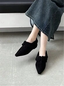 Scarpe casual a punta con inserti in pelliccia, invernali, calde e comode, modello senza lacci, autunno/inverno 2024 - nero - Visualizzare 4