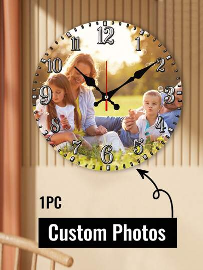 1pc Custom Photo Wall Clock, Personalized Picture Clock, 8/10/12Inch Photo Wall Clocks For Living Room Decor With Photo, Customizable Desk Clock For Bedroom, Customized Gift For Birthday Wedding Valentine's Day Decor, Ornamental Stylish, Adorable Custom, Personalized, Unique Ideal Gifts For Her Boyfriend, Girlfriend For Anniversaries, For Valentine's Day