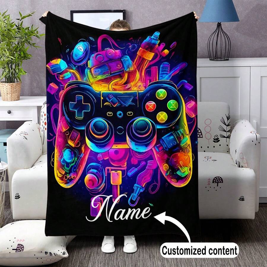 1 chiếc chăn lông cừu mềm mại họa tiết máy chơi game cá nhân hóa, in kỹ thuật số độ nét cao, thích hợp cho phòng ngủ, phòng khách, ghế sofa, văn phòng, du lịch và quà tặng có thể giặt được dễ thương tùy chỉnh, độc đáo, cá nhân hóa quà tặng lý tưởng cho gia đình, quà tặng lý tưởng cho bạn bè con trai, con gái, bạn bè, gia đình ghế sofa, giường, xe hơi, phòng trà, phòng ngủ, phòng khách, phòng tắm, phòng ăn - Xem 1