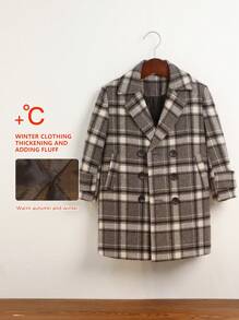 Boys Thickened Thermal Plaid Coat, Children Warm Outerwear Suitable For Daily Wear, School, Holidays
