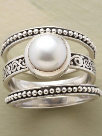 3pcs/Set Elegant Promise Rings, Vintage Halo Design With Sparkling Pearls Symbolizing Beauty & Elegance, Engagement/Wedding Rings, Double-Sided Luxury Jewelry