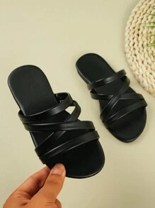 儿童时尚休闲户外编织带平底防滑简约可爱凉鞋、儿童沙滩和浴室拖鞋