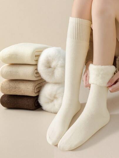 1 คู่ ถุงเท้าเหนือเข่าผู้หญิง, หลากสี, บุซับในให้ความอบอุ่นหนา, ผ้าผสมขนสัตว์, สีพื้น, คลาสสิกและทันสมัย, เหมาะสำหรับฤดูใบไม้ร่วงและฤดูหนาว, Y2k, สบาย