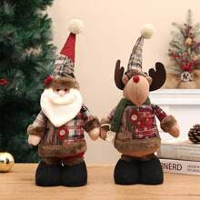 New Christmas Santa Claus Retro Small Stretchable Checkered Fabric Ornaments, Decoration For Hotel, Bar, And Mall, Christmas Themed Events And Parties, Home Decorative Ornament