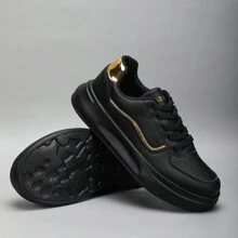 New Fashion Versatile Leather Lace-Up Lightweight Slip-On Shock Absorbing Non-Slip Casual Athletic Shoes, Suitable For Plus Size Cross-Border Women, Black Sneakers - Black - View 1