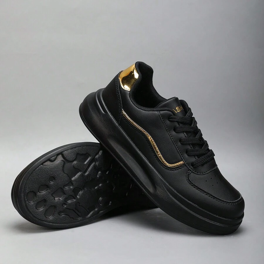 New Fashion Versatile Leather Lace-Up Lightweight Slip-On Shock Absorbing Non-Slip Casual Athletic Shoes, Suitable For Plus Size Cross-Border Women, Black Sneakers - Black - View 1