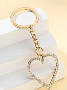 可爱的 1 件水晶镶嵌纯色心形钥匙扣，适合女士，镂空优质合金钥匙圈，优雅的情人节、完美的母亲节礼物，婚礼难忘的纪念礼物 - 金色 - 查看 3