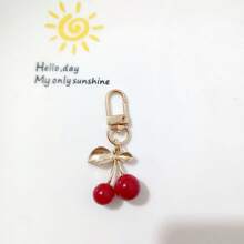 1 mặt dây chuyền hợp kim kẽm vàng hình quả anh đào và lá, phụ kiện trang sức thanh lịch tự làm để trang trí tóc, móc chìa khóa, mọi mùa - Đỏ - Xem 11