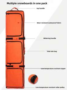 1pc Snowboard Bag, Large Capacity Dual Compartment Backpack With Wheels For Single Or Dual Snowboard, With Wet/Dry Separation