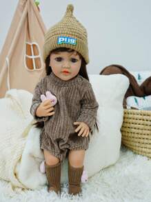 21 英寸重生婴儿娃娃，带重力传感器（哭、笑、打鼾），可爱柔软逼真的重生婴儿娃娃，可移动的微笑真实婴儿娃娃，配有尿布、出生证明，适合 3 岁以上儿童作为礼物，全身硅胶娃娃柔软可挤压，可完全清洗，头发光滑，定制服装，无缝无味，可安全咀嚼 - 彩色 - 查看 8