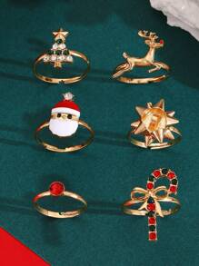 1 件钛钢圣诞戒指女同款时尚麋鹿拐杖圣诞树圣诞老人红宝石戒指，适合圣诞节、礼物 - 聖誕戒指 - 查看 10