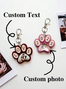 Custom Wooden Cat Paw Print Keychain Wooden Cat Paw Pendant Creative Keychain Accessories Custom Text And Pictures Gifts Birthday Graduation - Multicolor - View 1