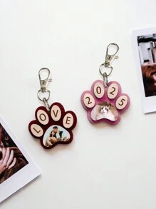Custom Wooden Cat Paw Print Keychain Wooden Cat Paw Pendant Creative Keychain Accessories Custom Text And Pictures Gifts Birthday Graduation - Multicolor - View 4