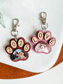 Custom Wooden Cat Paw Print Keychain Wooden Cat Paw Pendant Creative Keychain Accessories Custom Text And Pictures Gifts Birthday Graduation - Multicolor - View 6