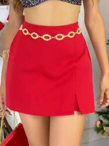 SHORT SKIRT TAILORED WITH SLIT SUMMER FASHION - 紅色 - 查看 1