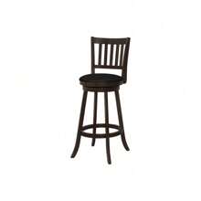 Bar Stool, Set Of 2, Swivel, Bar Height, Brown Wood, Black Leather Look, Transitional,Fiah