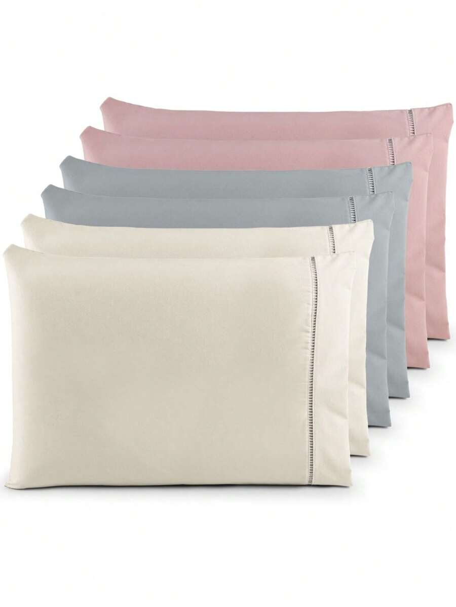 Kit 06 Pillowcases Percale 200 Threads Cotton Stick Stitch Pillow - 玫瑰灰色稻草 - 查看 1