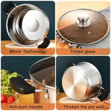 Multipurpose Stainless Steel Soup Pot: Perfect For Induction Cooking With Thick Base, Glass Lid & Elegant Design - View 7