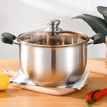 Multipurpose Stainless Steel Soup Pot: Perfect For Induction Cooking With Thick Base, Glass Lid & Elegant Design - View 2