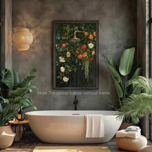 1pc Botanical Bathroom Wall Art, Floral Bath Shower Wall Art, Cottagecore Decor, Dark Green Prints Laundry Room Decor, Moody Plants Flowers Painting For Bathroom, Posters And Prints, Canvas Painting, Decor For Home- Bathroom, Funky Room Decor Aesthetic, Room Decoration Stuff - Multicolor - View 10