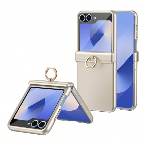 Funda protectora con anillo de metal compatible con Samsung Galaxy ZFlip3/ZFlip4/ZFlip5/ZFlip6 plegables, protección de bisagras, resistente a golpes, para ZFlip3/4 sin película de vidrio templado, para ZFlip5/6 con película de vidrio templado, funda para teléfono mate