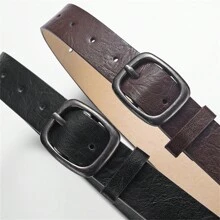 1 件复古做旧黑色带扣褶皱个性化 PU 皮革时尚简约豹纹拼色装饰女士休闲腰带，适合所有季节 - A - 查看 3