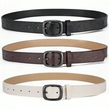 1 件复古做旧黑色带扣褶皱个性化 PU 皮革时尚简约豹纹拼色装饰女士休闲腰带，适合所有季节 - A - 查看 2