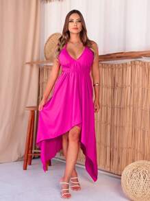 Short Wrap Dress With Lined Edges And Viscose Fabric - Màu Hồng Tươi - Xem 1