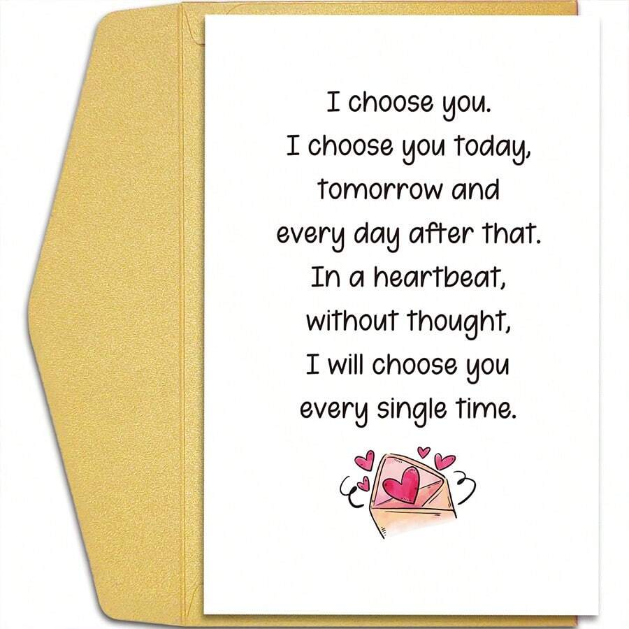 1 张甜蜜情人节卡片，适合他/她，浪漫爱情卡片，周年纪念卡片，结婚纪念日卡片，我会毫不犹豫地每次都选择你 - 彩色 - 查看 1