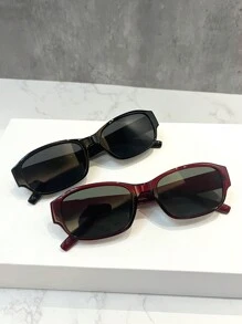 1 件女士复古矩形时尚眼镜，鲜艳的勃艮第酒红色镜框，是休闲装的理想礼物，适合所有季节时尚女士眼镜，女士太阳镜海滩配饰复古 Y2k 适合夏季海滩度假、户外、旅行 - 彩色 - 查看 2