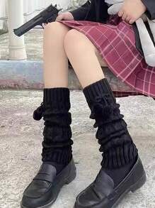 1 双白色中筒暖腿套，学院风毛绒腿套，适合春/秋/冬，Y2k - 彩色 - 查看 10