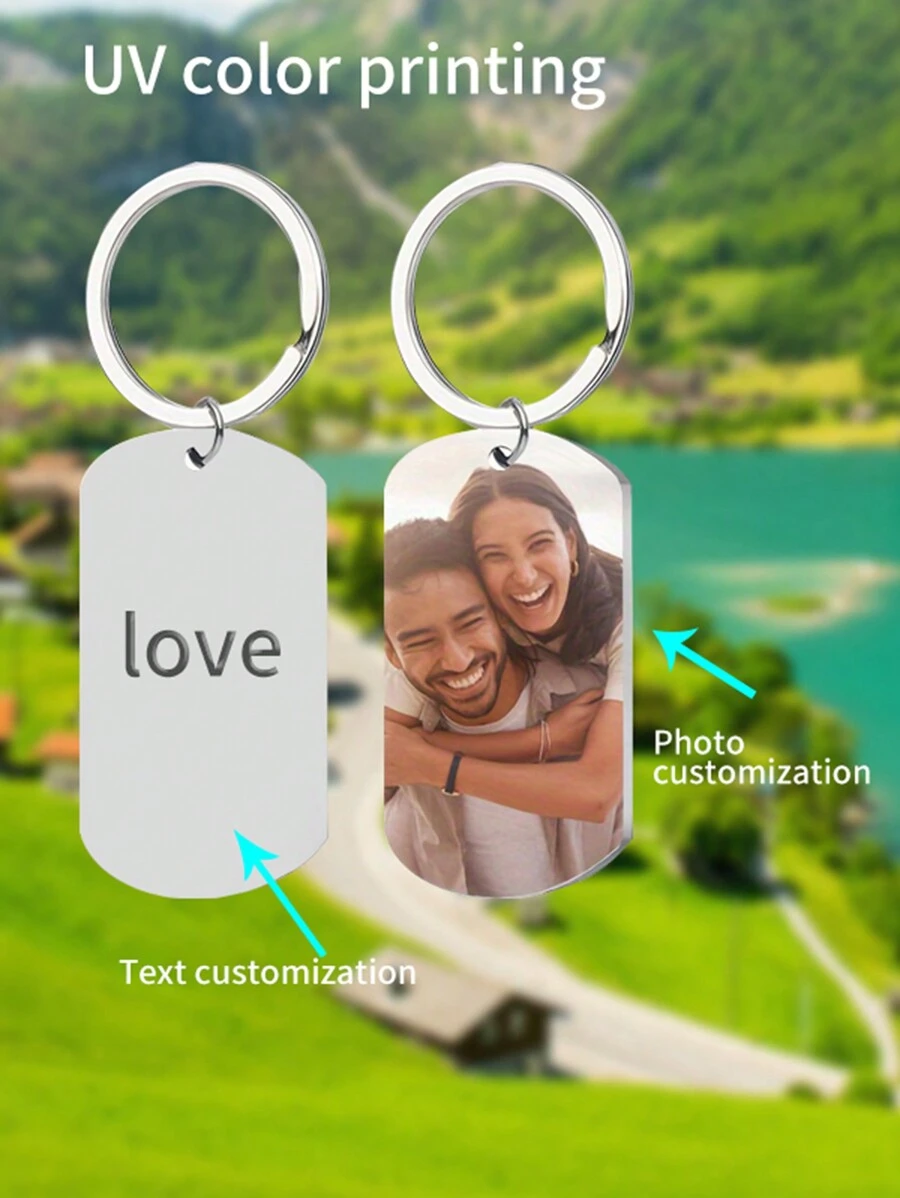 Móc khóa tùy chỉnh có in màu UV ở mặt trước và văn bản khắc laser ở mặt sau, làm bằng thép không gỉ, lý tưởng làm quà lưu niệm nhỏ hoặc quà tặng - Màu thép - Xem 1