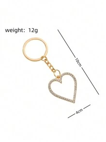 可爱的 1 件水晶镶嵌纯色心形钥匙扣，适合女士，镂空优质合金钥匙圈，优雅的情人节、完美的母亲节礼物，婚礼难忘的纪念礼物 - 金色 - 查看 4