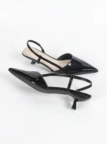 Giày cao gót mũi nhọn quai da bóng cho nữ, giày cao gót dự tiệc cưới thời trang gợi cảm - màu đen - Xem 5
