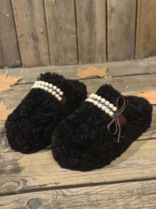 Giày lười đế dày giả ngọc trai mới 2024 cho nữ, giày lười lông ấm áp cho mùa đông - màu đen - Xem 4