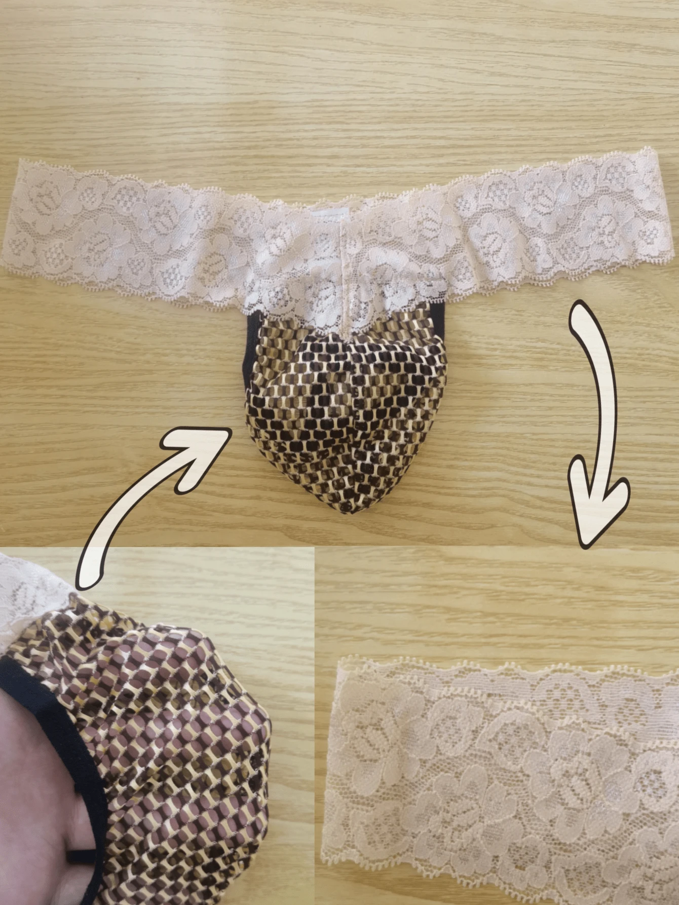 Men Sexy Thong Underwear, Breathable Mesh Brief With Lace Waist Band