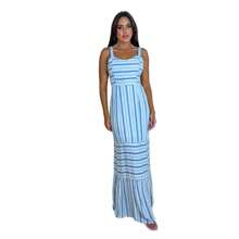 Women's Long Dress In VISCOSE, With Ruffles At The Hem, Zipper At The Back, Comfortable, Casual - 藍色 - 查看 1