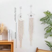 1 件壁挂，星星、月亮等形状，白色波西米亚编织挂毯，手工编织树叶和流苏壁饰，适用于客厅、卧室、宿舍、婴儿房、婚礼装饰、创意礼品、房间装饰、墙壁艺术、家居装饰、房间物品、卧室装饰。 - 單一 - 查看 3