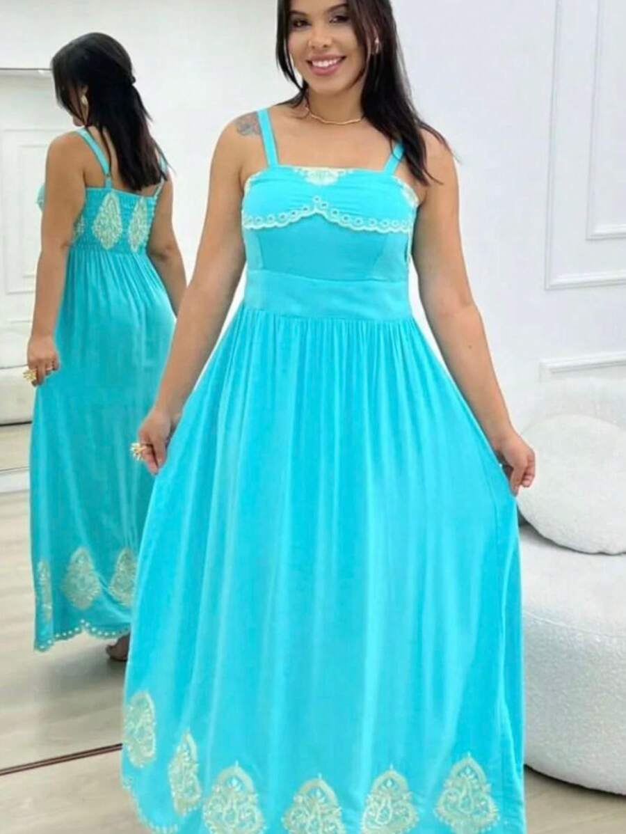 TRICOZHU LONG SKIRT SET WITH TOP SUMMER SLEEVELESS PLAIN PRINT Party Women's Long Evangelical Fashion Wedding Godmother - 藍色 - 查看 1