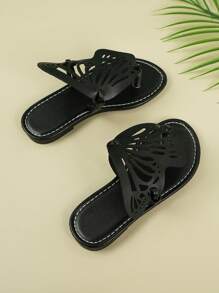 儿童时尚休闲户外对称蝴蝶形平底柔软防滑凉鞋，儿童春夏沙滩鞋 - 黑色 - 查看 4