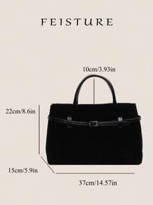 1 Pc FEISTURE Retro Suede Leather Buckle Shoulder Handbag Tote Bag, Solid Color, Suitable For Girls, Ladies, College Students, Office Workers, Great For Work, Business, Commute, School