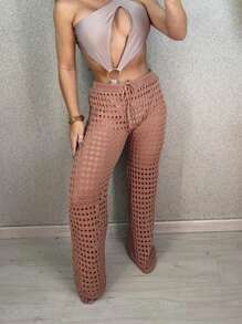 Crochet Knitted Beachwear Pants - Màu hồng gỉ - Xem 1