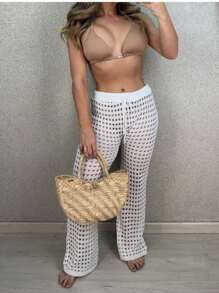 Crochet Knitted Beachwear Pants - Màu hồng gỉ - Xem 3