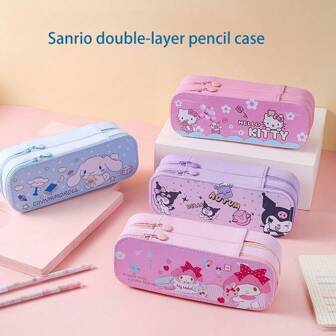 Sanrio 1pc Double Layer Large Capacity Pencil Bag/Pen Case, Cartoon & Print Stationery Box, Cute Large Capacity Stationery Storage Box, Best Gift For Kids,Pencil Case,Pencil Pouch,School Bag